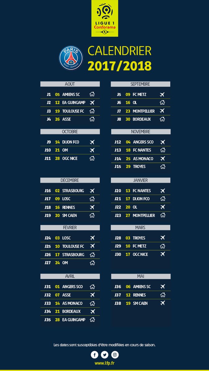 Calendrier Des Matchs Psg 