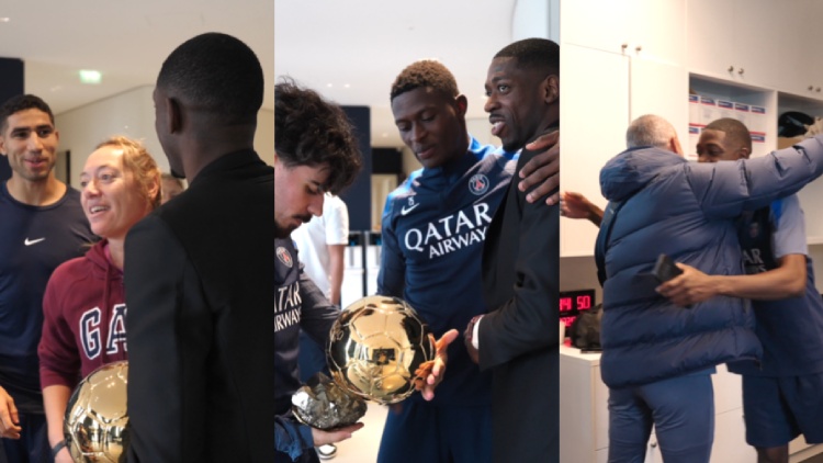 Au cœur d'une journée de mardi très intense pour lui, le nouveau Ballon d'Or Ousmane Dembélé a fait un crochet par le Campus PSG pour poursuivre ses soins et présenter son Trophée à ses coéquipiers et son entraîneur Luis Enrique. De quoi nous offrir des images très sympathiques.