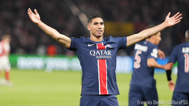 Deuxième la saison passée, Achraf Hakimi a remporté ce lundi le prix Marc-Vivien Foé récompensant le récompensant le meilleur joueur africain de Ligue 1 de la saison 2024-2025. Une première pour le Marocain et le PSG.