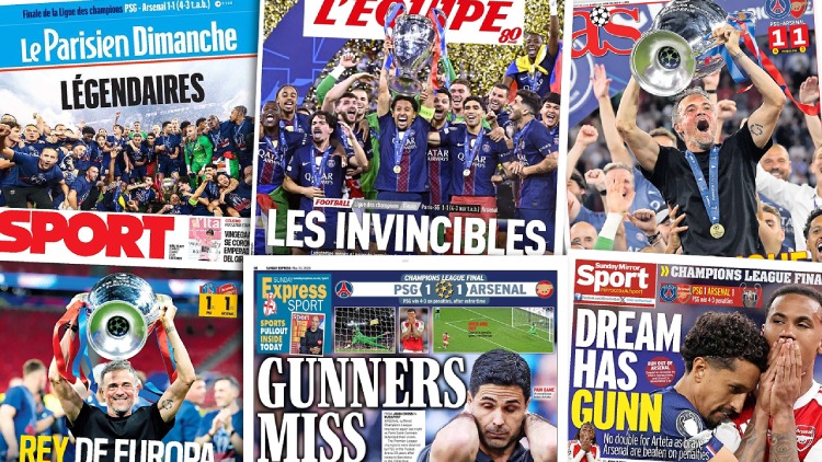 La deuxième Champions League consécutive remportée par le PSG fait les gros titres de la presse internationale ce dimanche. Tour d'horizon des Unes des journaux du monde entier au lendemain de cette historique back to back réalisé par le PSG.