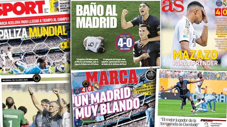 Après la démonstration du PSG face au Real Madrid mercredi soir (4-0) en demi-finale de la Coupe du monde des clubs, la presse espagnole reconnaît unanimement la supériorité parisienne et rend hommage au travail de Luis Enrique et à ce qu'il a fait notamment d'Ousmane Dembélé, désormais définitivement grand favori pour le Ballon d'Or.