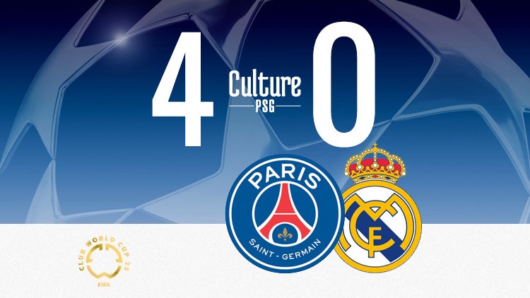 Dans le cadre des demi-finales de la Coupe du monde des clubs, le PSG affrontait le Real Madrid et les troupes de Luis Enrique ont administré une raclée mémorable aux Madrilènes de Mbappé, transparent. Ruiz et Dembélé ont marqué d'entrée, l'Espagnol a rapidement mis le troisième et Paris a géré tout le match à sa main avant de marquer le quatrième sur la fin par Ramos. Rendez-vous face à Chelsea dimanche en finale !