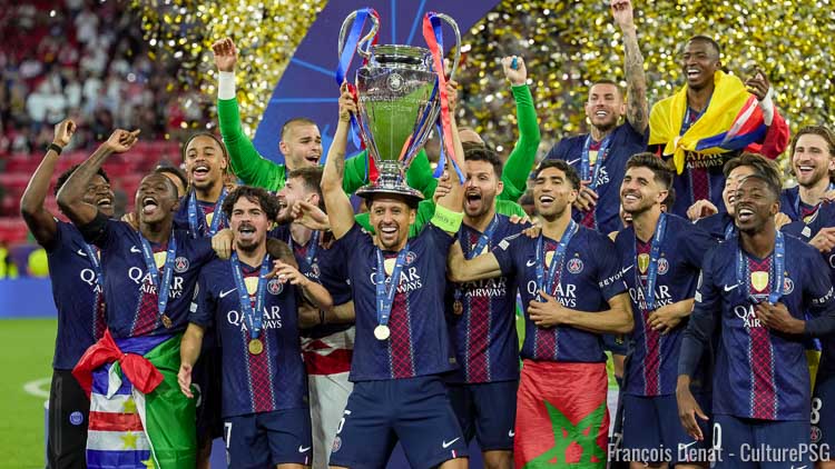 Retrouvez les premières images de joie des joueurs du PSG après leur deuxième Champions League consécutive soulevée ce samedi soir à Budapest au terme d'un match irrespirable contre Arsenal et une victoire aux tirs au but (1-1_, 4-3 t.a.b.).